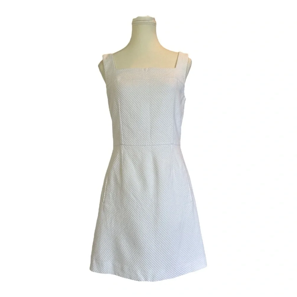 Tory Burch Cotton Pique Square Neck White Mini Dress Sz 6 Minimalist Casual